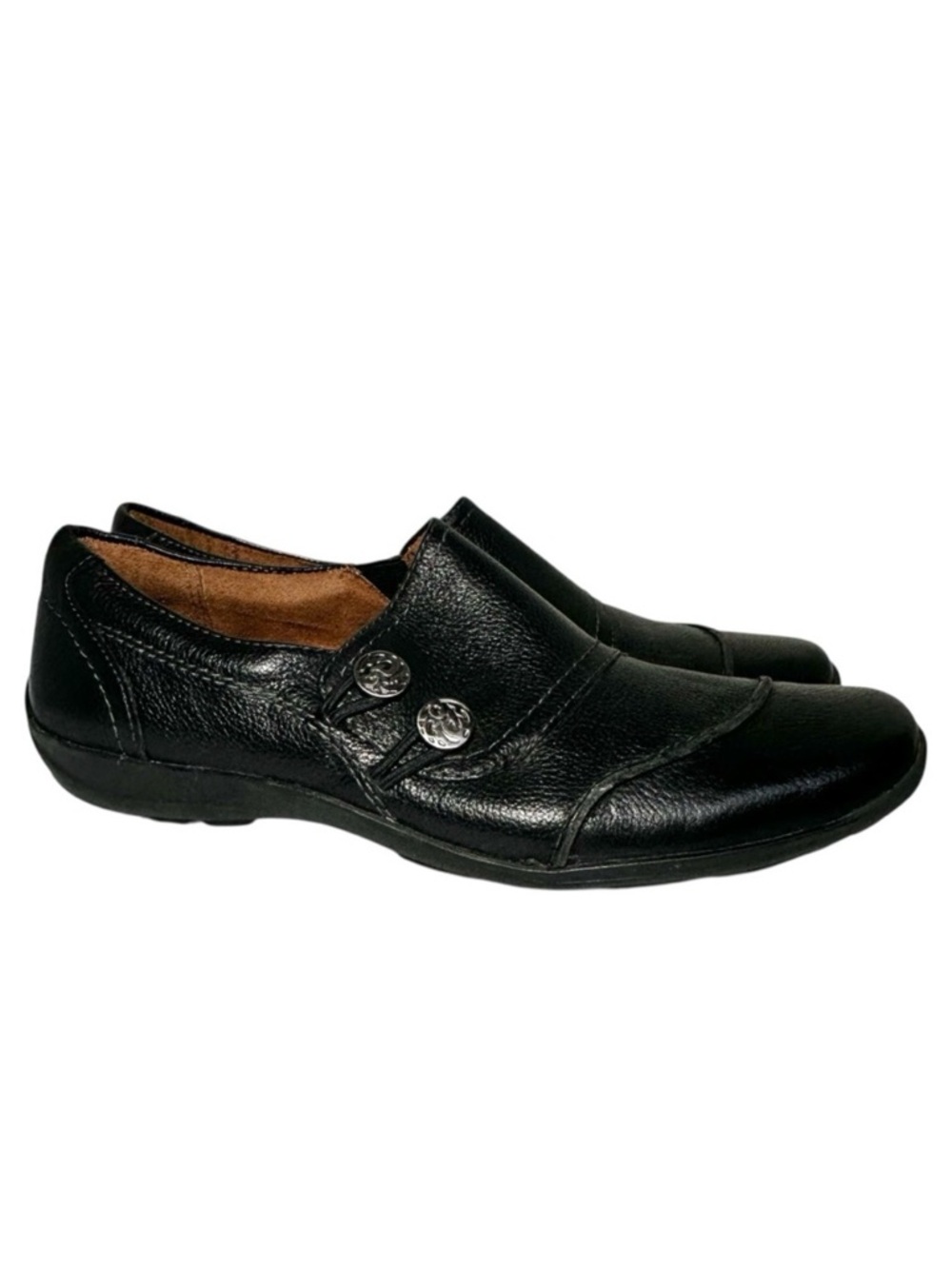 NATURALIZER Women’s NWOB Black Leather Two-Button Slip-On Loafer Shoes Size 7.5 - Picture 1 of 11